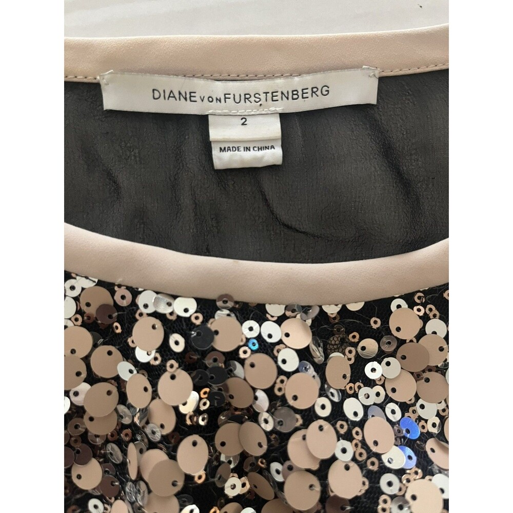 Diane Von Furstenberg Kavita Sequin Top Sz 2 Metallic Sheer Back Party - Picture 10 of 13